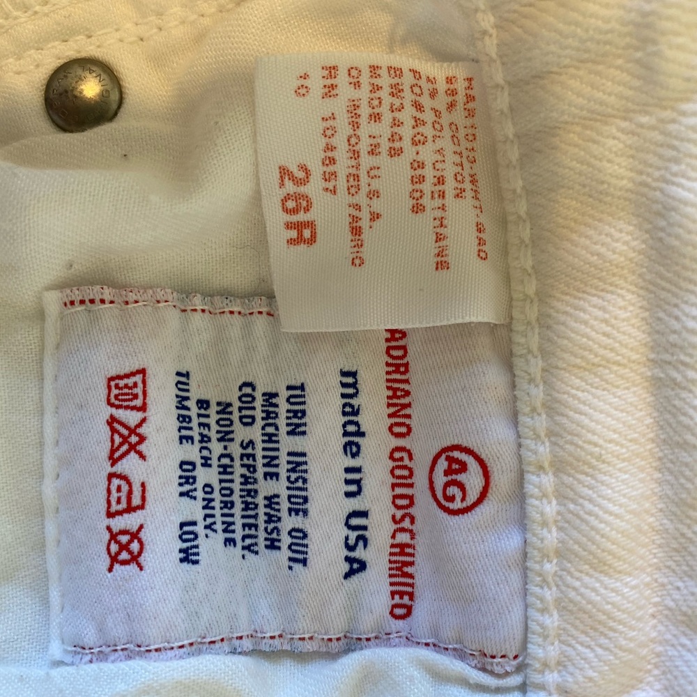 AG Angel white denim bootcut jeans, size 26